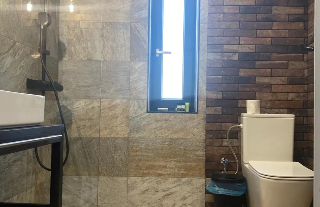 Bathroom with walk-in shower and natural light